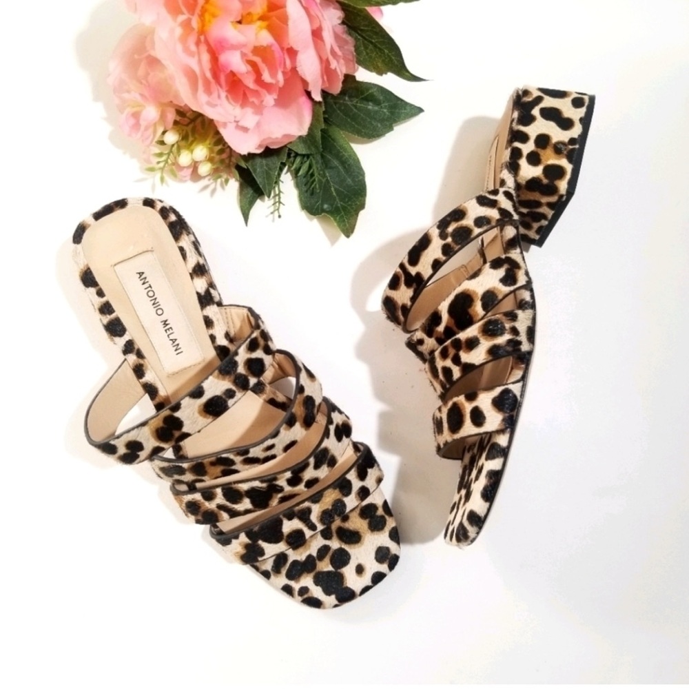 Antonio Melani Cosgrove Leopard Calf Hair Slides Sandals 6